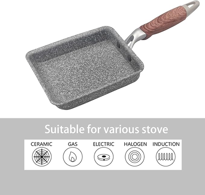 9Pcs Tamagoyaki Pan Set, Japanese Omelette Pan Nonstick with Lid, Square Japanese Egg Skillet Rectangle 7"x5" Grey
