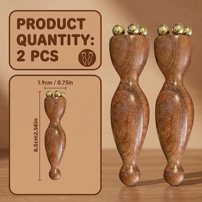 Wood Therapy Massage Tools, Facial Massage Tool with Copper Gua Sha, Eye Massager Tool for Acupressure, Wooden Facial Massage Set, Manual Massage Tools for Face and Head Relief, 2-Piece Massage Kit