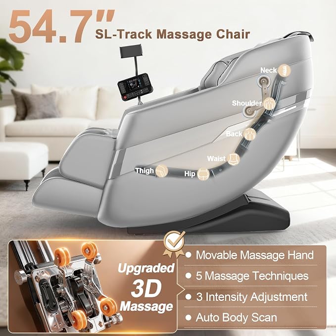 FURNIMAT 2026 Massage Chair Full Body, 3D SL-Track Zero Gravity Shiatsu Massage Chair Recliner with AI Control, Body Scan, Airbags, Heating, Foot Roller, Auto Modes, Bluetooth Speaker (Light Gray)