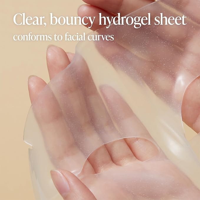 About Me Korean Rice Hydrogel Face Mask, Real Rice + Makgeolli, 5 Sheets | 13,000 ppm rice powder + galactomyces + niacinamide; non-drip 30-minute jelly fit; vegan, fragrance-free; glass-skin glow