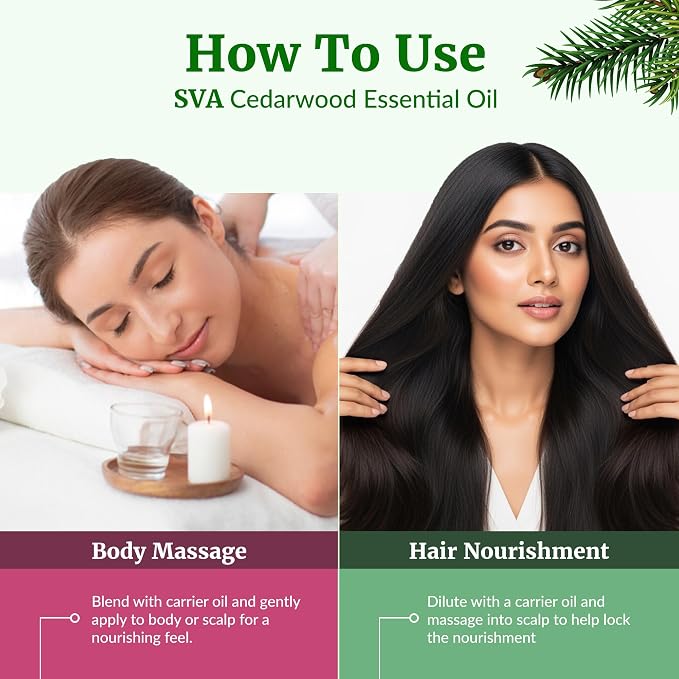 SVA Cedarwood Essential Oil 4 Fl Oz – for Diffuser, Skin & Hair Care – Ideal for Massage & DIY Blends - with Dropper