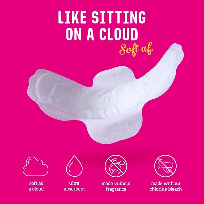 Flo - Day + Night Menstrual Pads (24 Day + 20 Night) - Organic Bamboo Period Pads for Women - Winged, Ultra-Thin - Absorbent, Soft & Breathable - Plant Based – Vegan, Cruelty Free