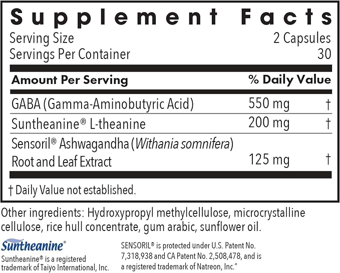 Allergy Research Group Zen Adapt - 200 mg L-Theanine, 125 mg Ashwagandha & 550 mg GABA - Supports Stress Response and Calmness - Vegetarian Capsules - Hypoallergenic Formula - 30 Servings - 60 Count