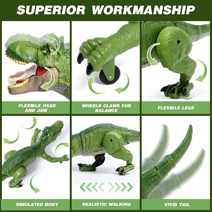Sunrad Remote Control Dinosaur Toys for Kids 3-5 4-7 8-12 Year Old, Electronic RC Robot Dinosaur with Spray & Light & Roar, Realistic Walking T-Rex Toys Birthday Gifts for Boys Girls(Green)
