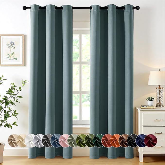 MIULEE Blackout Curtains for Bedroom 2 Panels 40 x 84 Inch Long Dusty Blue | Thermal Insulated, Living Room Darkening Grommet Drapes, Noise Reducing, Light Blocking Window Treatments