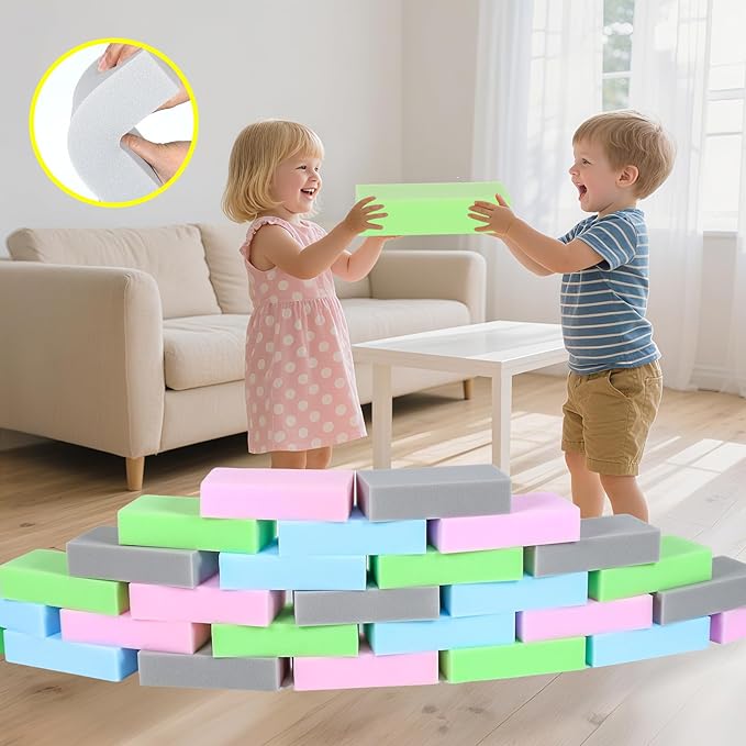 24PCS Foam Building Soft Blocks Soft Stacking Blocks Set for Kids,8" x 4" x 2" Protective Gymnastics Blocks Colorful Foam Bricks for Sensory Play