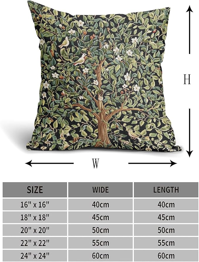 Green Tree Pillow Covers 16X16 Inch Set of 2 Watercolor Forest Bird Floral leaves Decorative Pillow Cases Spring Vintage Leaf Flower Cotton Linen Cushion Case Farmhouse Home Decor For Sofa Couch