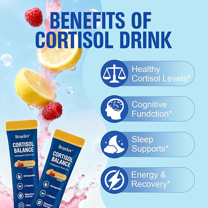 Calm Cortisol Reducer Powdered Drink Mix, Cortisol Reducer and Sleep Aid Supplement with Magnesium Glycinate, Ashwagandha, L-Theanine, Vitamin D 3 for Sleep & Relaxation, 30 Ct (Raspberry Lemonade)