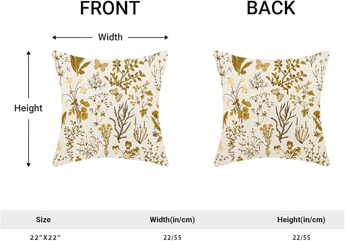 AEIOAE Summer Pillow Covers 22x22 Inch Set of 2,Mustard Yellow Wild Flower Plant Throw Pillows Case,Seasonal Floral Outdoor Decorative Square Linen Farmhouse Decor Cushion Covers for Home Couch