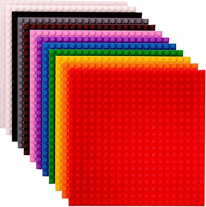 Strictly Briks Stackable Baseplates for Building Toy Pack - Compatible with Lego - 12-Pack, 6x6 in - Rainbow Color Baseplates