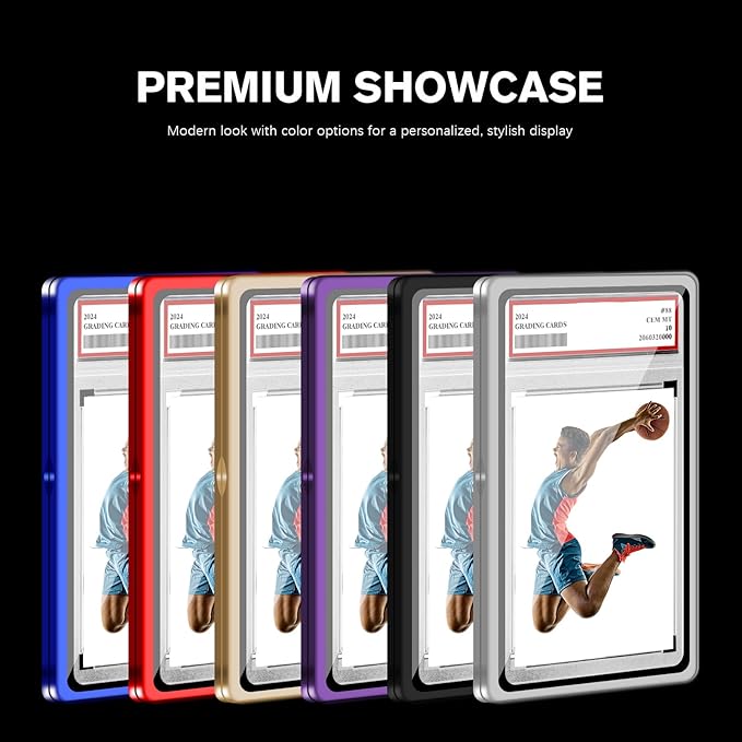 Magnetic Graded Card Slab Protector - Premium Aluminum Graded Card Showcase, Slab Protector with UV-Resistant Tempered Glass, Personalized Slab Bumper for Collectors, Gold