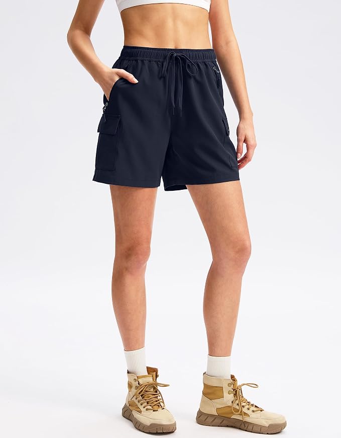 SANTINY Women's 5''/ 7''/9'' Hiking Cargo Shorts Quick Dry Lightweight Summer Shorts for Women Athletic Golf Zipper Pockets