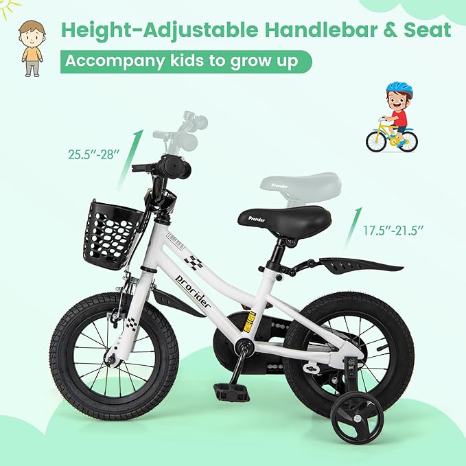 BABY JOY Kids Bike, 12 14 16 18 20 Inch Children Bikes for Boys Girls Teens 3-8 8+ Years w/Training Wheels or Kickstand, Handbrake, Coaster Brake & Removable Basket, Kids Bicycle of Multiple Colors