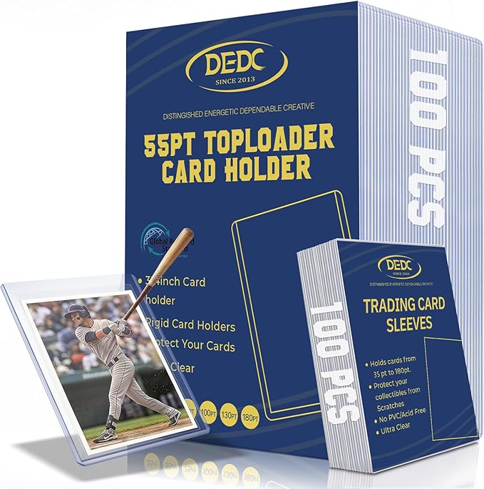 DEDC 200 Toploader and Penny Sleeves Bundle - 3" x 4" Rigid Hard Sleeves & Acid-Free Soft Card Sleeves for 55pt Thickness Sports Cards - Ultra Clear Collectible Trading Card Protectors