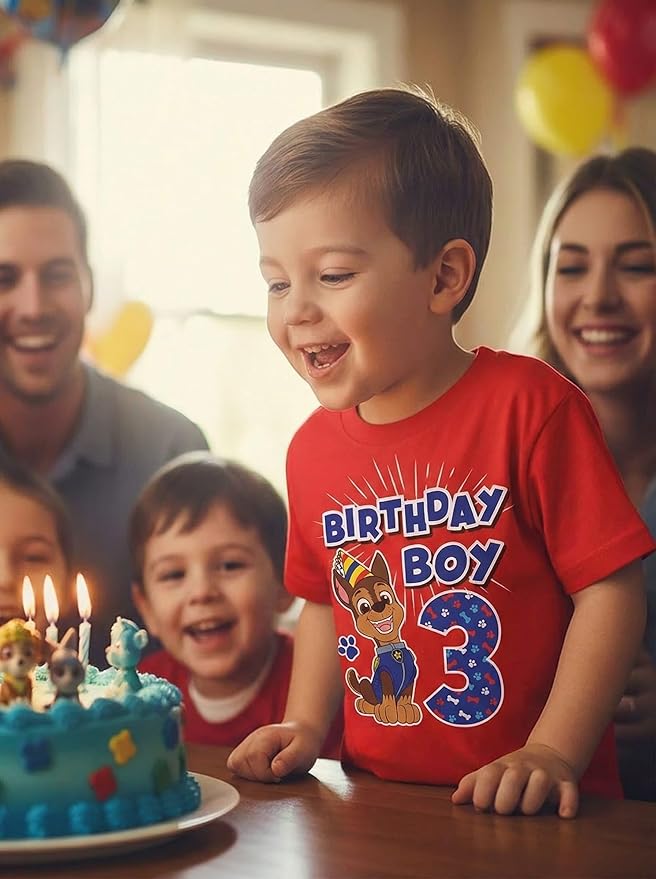 Paw Patrol Chase 3rd Birthday Boy Shirt - Toddler T-Shirt Gift Outfit for Party - Clothes for 3 Year Old Boys