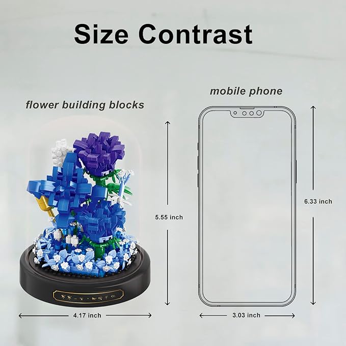Roses Flower Bouquet Set,Mini Bricks Botanical Collection Flowers Building Blocks,Artificial Plant Bonsai Tree Friend Set,New Year Valentines Birthday Gift for Mom Girls Women Adults(Blue)