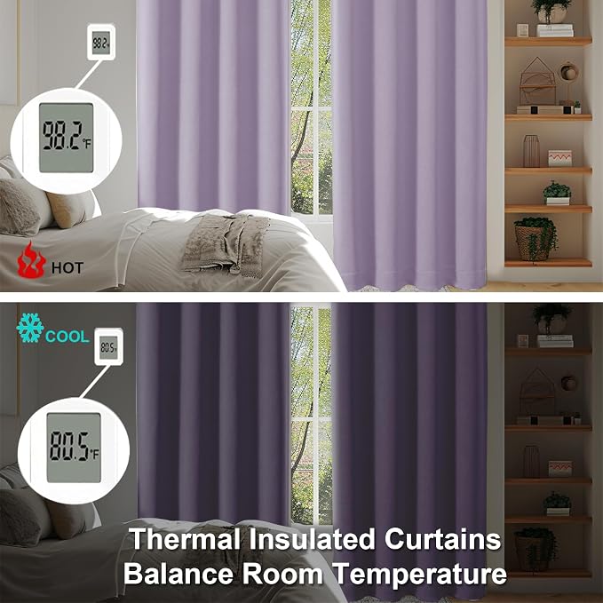 Simplebrand Ava Lilac Blackout Curtains for Bedroom 72 Inch Length 2 Panels Set, Privacy Thermal Insulated Rod Pocket Window Curtains for Patio French Door Front Door, W40 x L72 Inch, Lilac