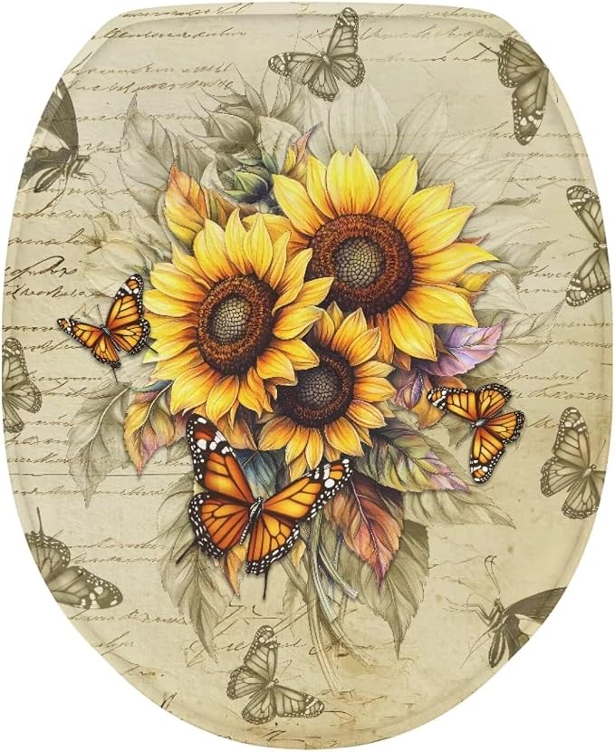 Sunflower Toilet Seat Covers Elongated for Bathroom Universal Butterfly Toilet Tank Cover Replacement Washable Dust Covers Universal Toilet Tank Cover,Easy to Clean