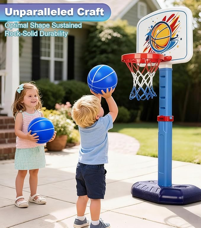 Toddler Basketball Hoop Set,Adjustable Kids Basketball Goal with 3 Balls & 2 nets & Pump,Indoor Outdoor Poolside Mini Hoop Toy for Boys Girls Ages 1-6 Birthday