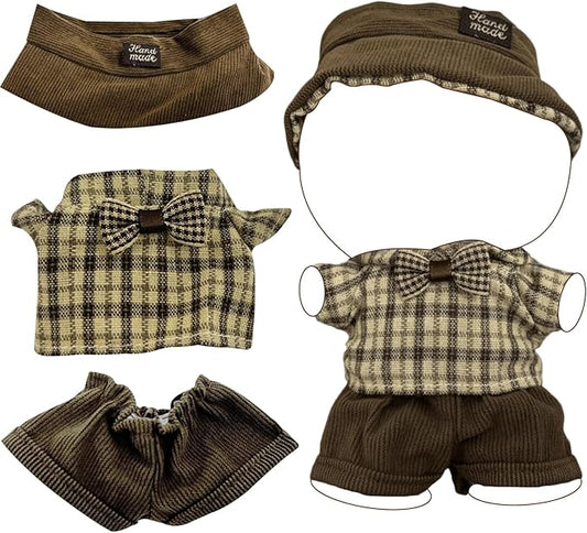 Doll Clothes for 17cm Figures, British Tartan Gentleman Suit with Bucket Hat for Dolls