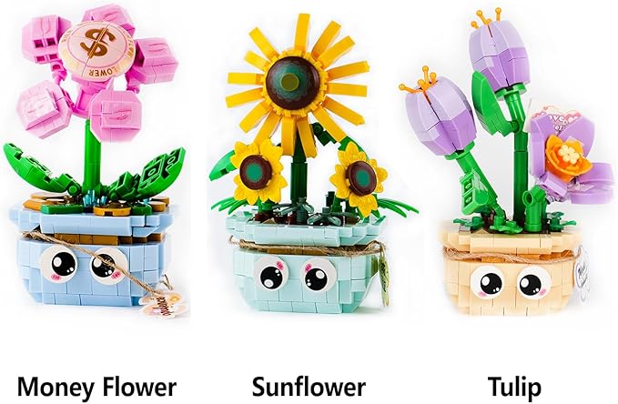 XunYang Mini Blocks Potted Plant Building Sunflowers Set, Flowers Building Blocks for Home Office Decor, Birthday Gifts - 320pcs