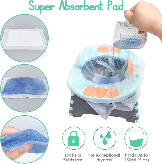 Potty Chair Liners, Portable Disposable Potty Liner Bags for Universal Potty Training Toilet Seat, Toddler Outdoors Travel Baby Toilet Liners - 60 Pack