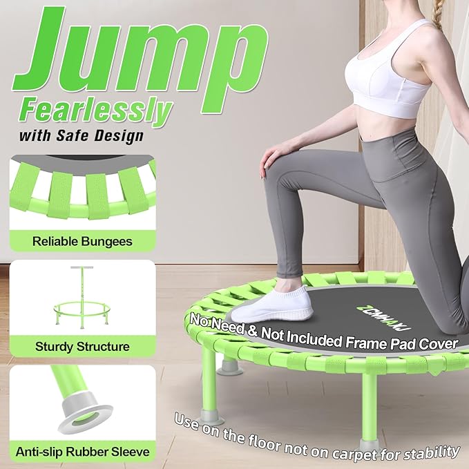 ZCMHAXJ Foldable Mini Trampoline, 40" Rebounder Trampoline for Adults & Kids, 450lbs Capacity with T-Shaped Adjustable Bar, Indoor Fitness Workout Exercise Equipment