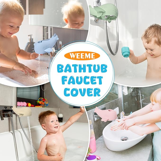Bath Spout Cover, Baby Bathtub Faucet Cover, Universal Silicone Safety Guard with Anti-Slip Strap, Whale Design for Kids/Toddlers, Prevents Bumps & Scalds (Beige)