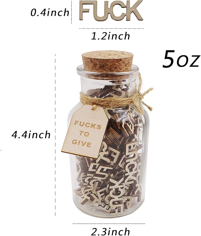 KUMLENMO fuck jar（5oz） Gift Jar,Fucks to Give,Fuck Wooden Cutout Letter Piece Bad Mood Vent Spoof Birthday Day,Holiday, Thanksgiving Christmas Gifts to Friend,Gag Funny Gift