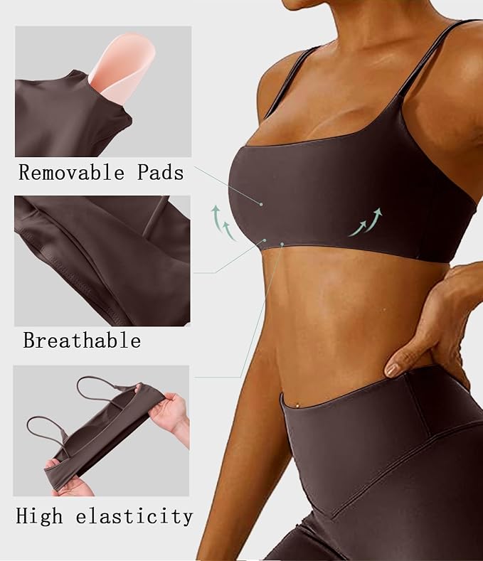 Comper Women's Sports Bras Wirefree Racerback Workout Bras Sexy Thin Straps Yoga Sport Bras with Removable Pads