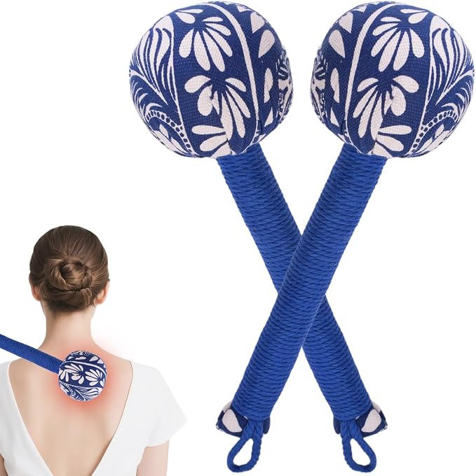 lefeke Manual Massage Hammer, Mugwort Massage Hammer, Handheld Body Percussion Tool for Back Neck Shoulder Leg Muscle Relief 26cm (2Pcs-Blue)