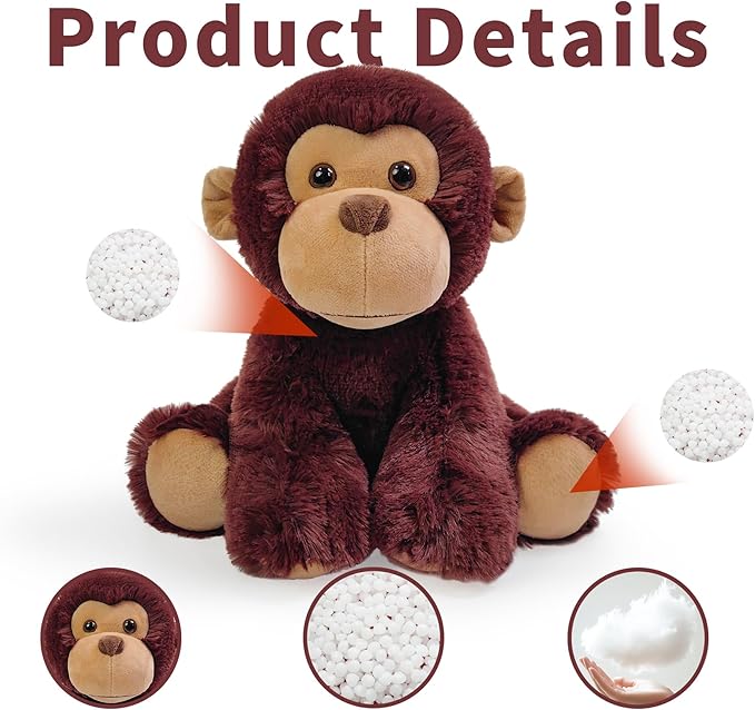 Monkey Stuffed Animal Toy, Soft Huggable Monkey Plush Toys for Kids, Cute Animal Gift for Boys Girls and Toy for 1-3 Toddlers -8.5 Inch