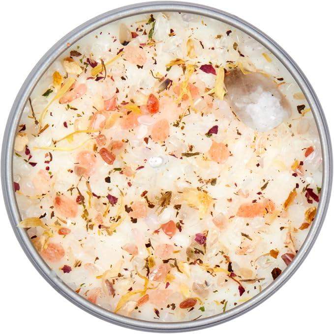 Good Vibes Only Candle by New Moon Beginnings - Negative Energy Cleansing - Soy Aromatherapy Candle - Handmade with Crystals & Herbs (8oz Round Tin)