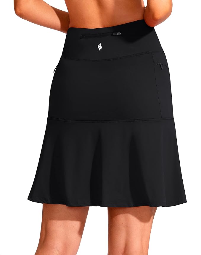 19" Ruffled Golf Skirts for Women | 3 Zipper Pockets, Knee Length, High Waisted, Long Skorts for Athletic, Casual, Tennis, Pickleball