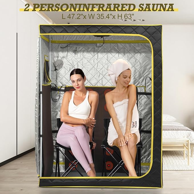 Portable 1-2 Personl Infrared Saunas for Home, Full Spectrum Infrared Sauna, Full Size Large Space Spa, 2 Portable Upgrade Chair, Oversize Full Body Home Sauna Spa for Relaxation & Detox