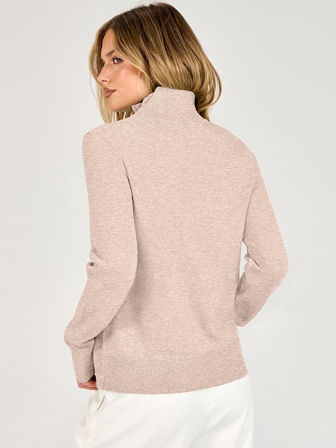 ANRABESS Women Quarter Zip Long Sleeve Fall Pullover Sweater | Soft Knit Fabric Medium Stretch, Business Casual Work Office, Travel Vacation, 2026 Trendy Fashion, Winter Cozy Outfits