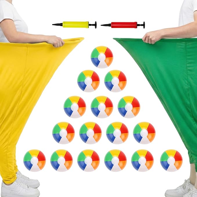 2 Pcs Granny Pants Yard Game, Granny Pants Outdoor Game with 16 Six-Color Bouncy Ball and 2 Air Pump, Team Relay Family Reunion Party Field Game Sets