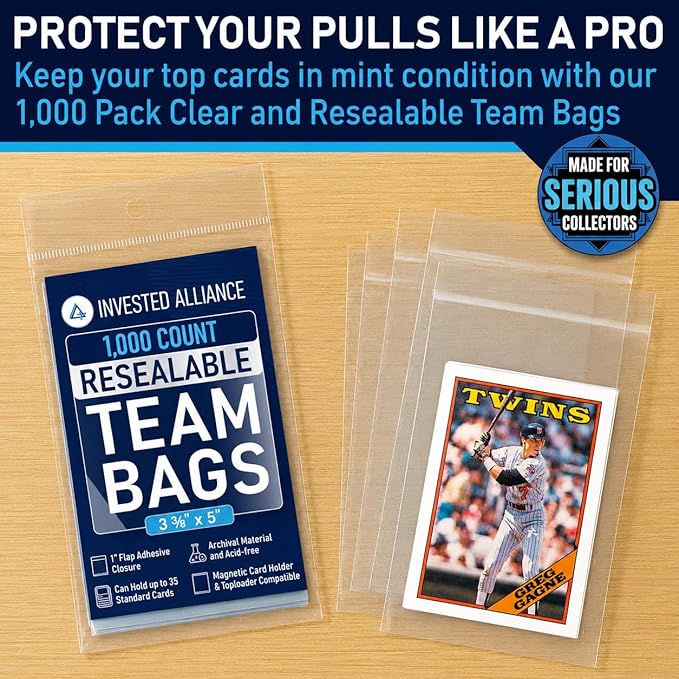 Invested Alliance Resealable Set Team Bags for Trading Cards | Ultra, TCG, Baseball, Sports Card Team Bags Sleeves. Fits Top loaders, Magnetic & Semi Rigid Holders. High Clarity Sleeves.