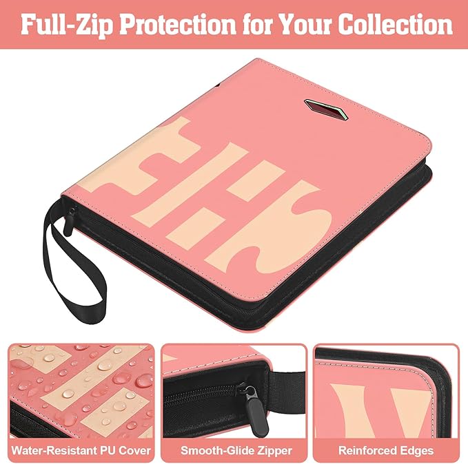 Trading Card Binder Album, 900 Pockets, 3-Ring Refillable with 50 Double-Sided 9-Pocket Sheets, Fits 2.5"x3.5" TCG & Sports Cards, Acid-Free, Zippered PU Cover, Cherry Anime Design