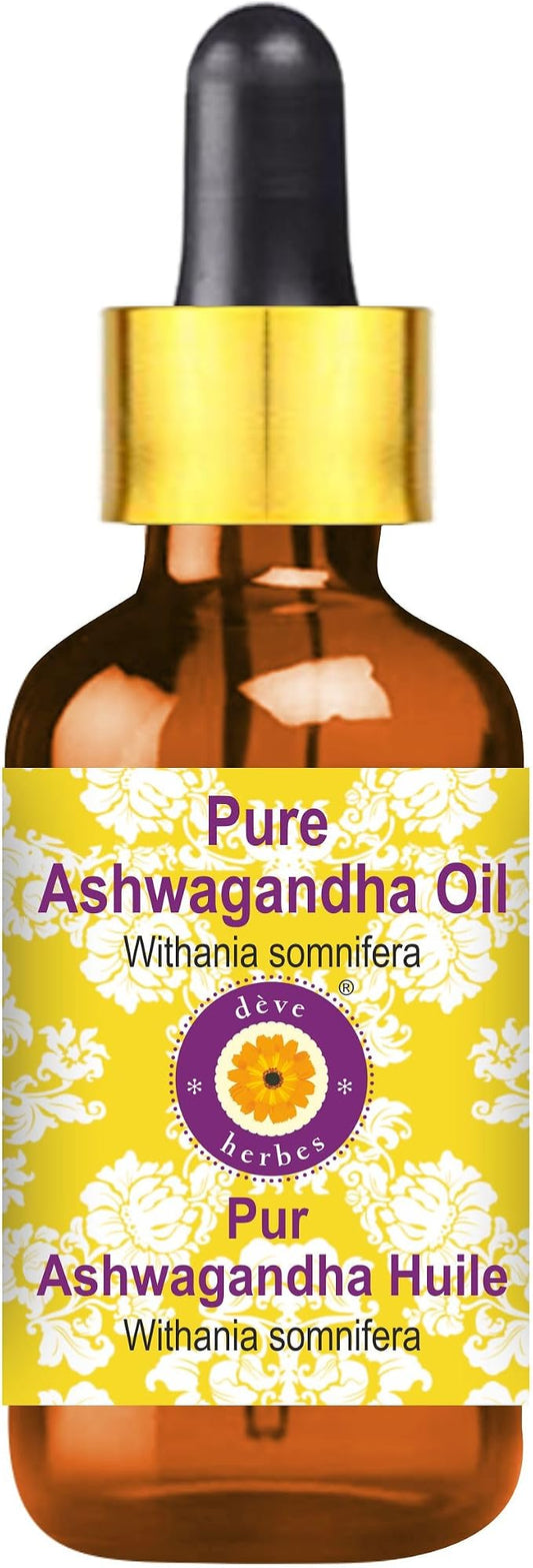 dève herbes Ashwagandha Oil (Withania somnifera) with Glass Dropper | Infused | Pure | Non-Sticky | Lightweight | for Facial Care | Men & Women | 30ml (1 oz)