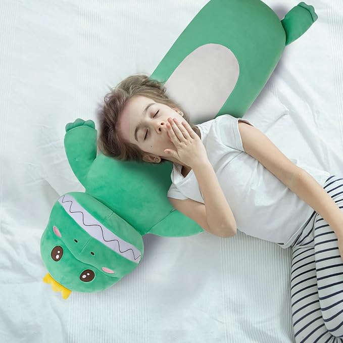 22'' Long Dinosaur Plush Body Pillow, Cute Green Dinosaur Stuffed Animals, Soft Body Pillow Dinosaur Squishy Plushies Toy, Gifts for Kids Boys Girls, Birthdays