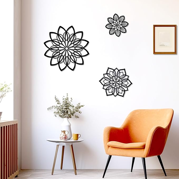 Zzbakress 3 Pcs Metal Flowers Wall Art Bathroom Wall Decor (Black Elegant) | Farmhouse Flower Bathroom Decor Wall Decorations For Bathroom, Living Room, Office, Kitchen, Hallway And Outdoor