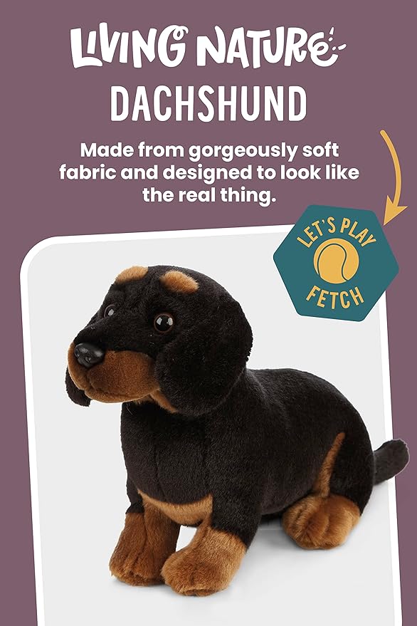 Living Nature Dachshund, Realistic Soft Cuddly Dog Toy, Naturli Eco-Friendly Plush, 8 Inches
