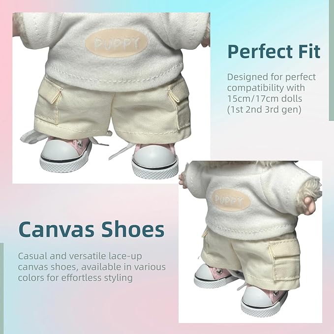 17cm Dolls Shoes, Lace-Up Canvas Sneakers Mini Shoes for 17cm Dolls, Fingerboard Shoes, Mini Finger Shoes, Clothing Accessory for 6.7in Dolls (1 Pair of Pink)
