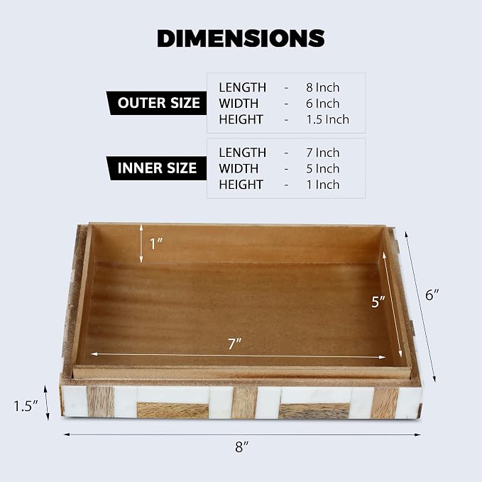 Handicrafts Home White Decorative Storage Box with Lid Wooden Desk Organizer Box Office Storage Box for Workspace Desk Decor Organizer – Resin Inlay Marquet Chase Collection - 6x8x1.5