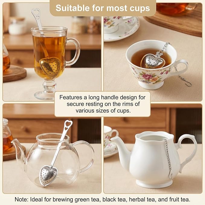2 Pcs Tea Infuser Spoon Tea Spoon for Loose Teas Heart Shaped Teas Steeper Stainless Steel Fine Mesh Strainer