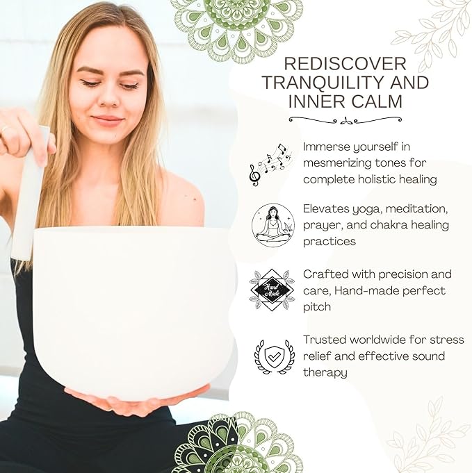 6-12inch Chakra Symbol Design 432hz Quartz Crystal Singing Bowls Set of 7, for Healing Mindfulness Meditation Yoga Sound Baths with Case Mallet Suede Striker