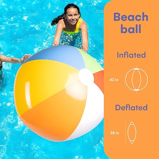 Top Race 2-Pack Giant Beach Balls 42-Inch Inflatable Pool Balls for Swimming and Outdoor Fun - Multicolor Big Shiny Ball for Beach Party and Summer Games