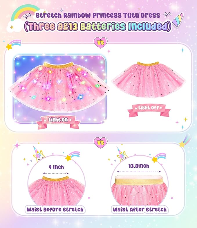 Light up Princess Dress up Clothes for Little Girl, Unicorn Princess Cape Princess Dresses Crown Toy for 3 4 5 6 Girls