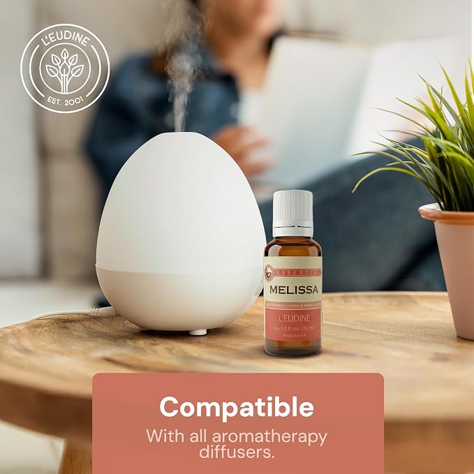 L’EUDINE Melissa Essential Oil – 1fl oz Therapeutic-Grade Lemon Balm Essential Oil – All-Natural Pure Lemon Balm Extract – Melissa Oil Essence for Aromatherapy, Stress-Relief, Muscle Discomfort